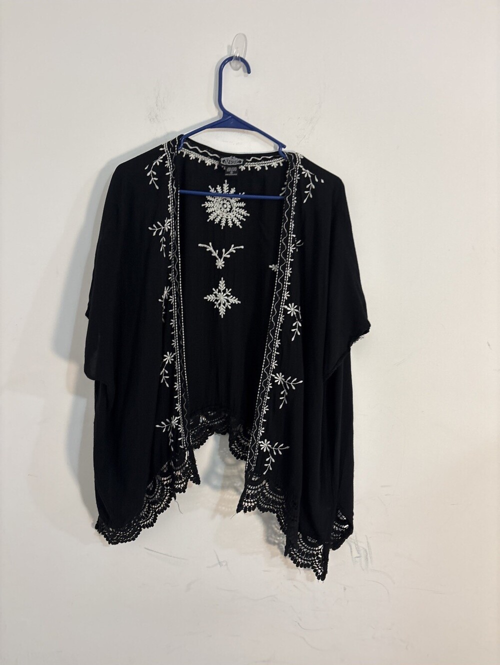 Angie Embroidered Lace Kimono Washed Black Boho Hippie Festival Gypsy Sm